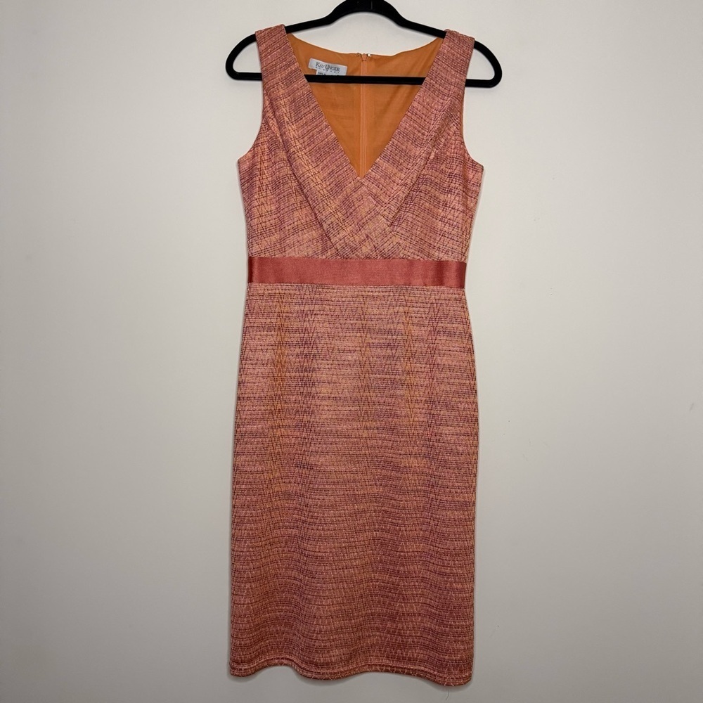 KAY UNGER Tangerine Surplice Stretchy Sleeveless Cocktail Dress